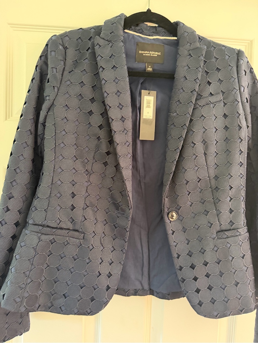 Banana Republic Women's Navy Circle-Texture Single-Button Blazer